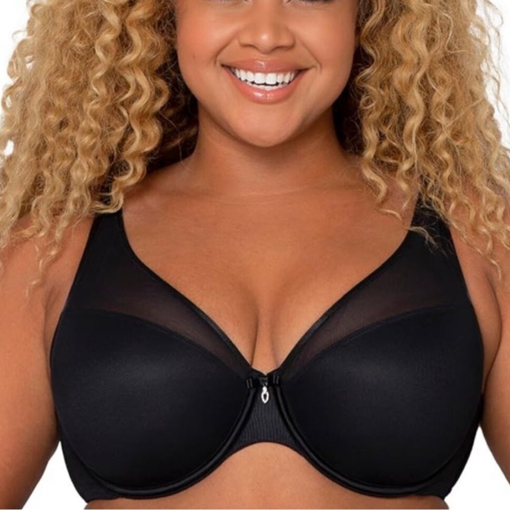 NWT Curvy Couture Sexy Black Sheer Mesh Plus Size Plunge Bra Brassiere Black 46D